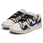 [Custom Men's ink-wash art in black and blue]  Dunk Skateboarding Shoes Men Low-top Blue/Brown - Image 3