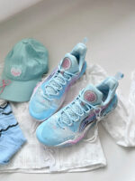 [Blue and pink Color, Scheme Ink Pplattered Old Style] Custom Street LiNing Basketball Shoes Unisex - Image 7