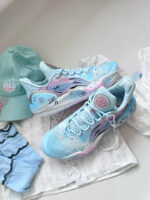 [Blue and pink Color, Scheme Ink Pplattered Old Style] Custom Street LiNing Basketball Shoes Unisex - Image 9