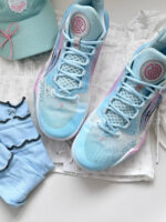 [Blue and pink Color, Scheme Ink Pplattered Old Style] Custom Street LiNing Basketball Shoes Unisex - Image 8