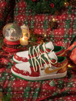 [Custom Christmas Snow Night] Air Jordan 1 Skateboarding Shoes Unisex Low-top - Image 9