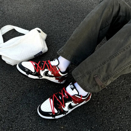 [Custom Men's black and red fluid S-BOX]  Dunk Skateboarding Shoes Men