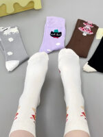 Cute Cartoon Moisture Transferring & Sweat Transferring Comfortable & Breathable Mid Calf Socks 5 Pairs - Image 7