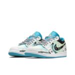 [Custom Cyber Mint Candy] Air Jordan 1 Low Unisex White/Blue/Green - Image 2