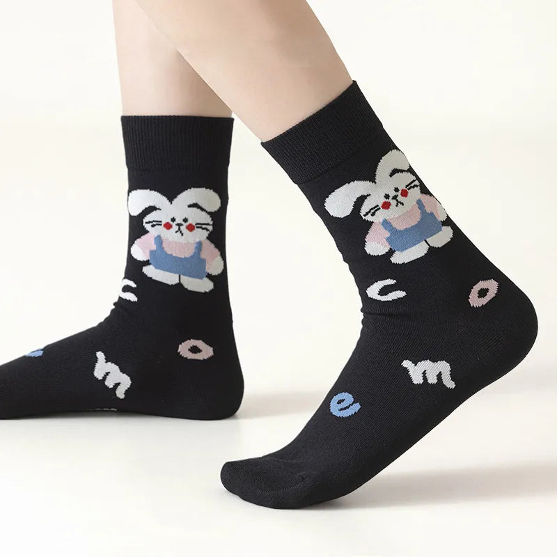 1_1_c7ab6203-a097-42fb-8851-db5f34a67698.jpg Cute Cartoon Moisture Transferring & Sweat Transferring Comfortable & Breathable Mid Calf Socks 5 Pairs - Image 1