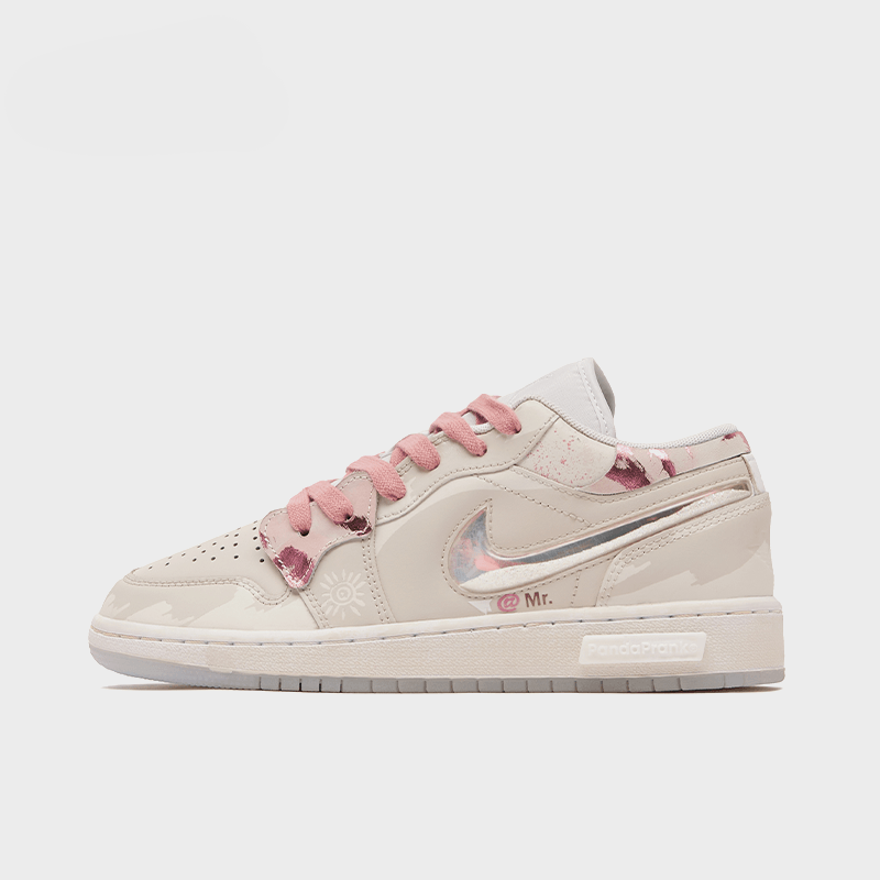 1_b02d1376-811b-4611-9058-f1b9bdfec1e3.png Pink Flower Fall - Women's Jordan 1 Low Custom - Image 1
