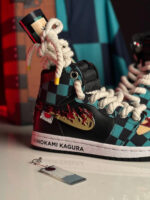 [Custom Demon Slayer - Tanjiro] Air Jordan 1 High Top Unisex Skateboarding Shoes Green/Black - Image 2
