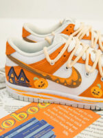 [Custom Witchy Pumpkin's Spooky Night] Dunk Skateboarding Shoes Unisex Low-top Orange/White - Image 8