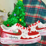 [Custom Christmas Nocturne]  Air Force 1 Skateboard Shoes Unisex Low-Top White/Red/Green - Image 2