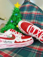 [Custom Christmas Nocturne]  Air Force 1 Skateboard Shoes Unisex Low-Top White/Red/Green - Image 9