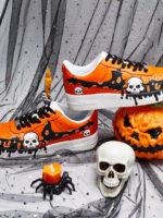 [Customized Hand-painted Graveyard Shadows] Air Force 1 Low-top Shoes Unisex Halloween Series Orange - Image 9