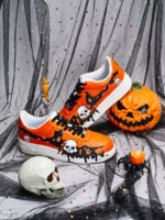 [Customized Hand-painted Graveyard Shadows] Air Force 1 Low-top Shoes Unisex Halloween Series Orange - Image 6