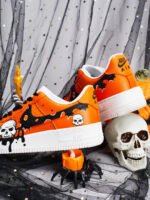 [Customized Hand-painted Graveyard Shadows] Air Force 1 Low-top Shoes Unisex Halloween Series Orange - Image 7