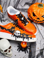 [Customized Hand-painted Graveyard Shadows] Air Force 1 Low-top Shoes Unisex Halloween Series Orange - Image 8