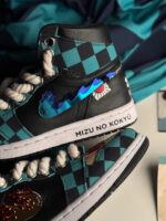 [Custom Demon Slayer - Tanjiro] Air Jordan 1 High Top Unisex Skateboarding Shoes Green/Black - Image 9