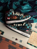 [Custom Demon Slayer - Tanjiro] Air Jordan 1 High Top Unisex Skateboarding Shoes Green/Black - Image 3