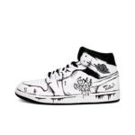 [Custom Line Joker] Jordan Air Jordan 1 High Top Unisex Skateboarding Shoes White/Black - Image 2