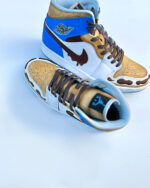 [Custom Toasted Marshmallow Sandwich Cookies] Air Jordan 1 High Top Unisex Skateboarding Shoes Blue/White/Brown - Image 5