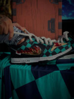 [Custom Demon Slayer - Tanjiro] Air Jordan 1 High Top Unisex Skateboarding Shoes Green/Black - Image 8