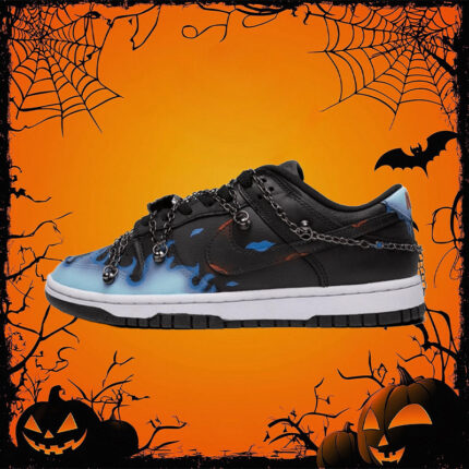 [Custom Blue Flame] Dunk Skateboarding Shoes Unisex Black
