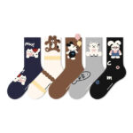 Cute Cartoon Moisture Transferring & Sweat Transferring Comfortable & Breathable Mid Calf Socks 5 Pairs - Image 9