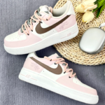 [Custom Flower powder]  Air Force 1 Wear-Resistant Low-Top Skateboard Shoes Women's Pink White