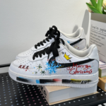 [Custom Snowfall Christmas women's style black and white]  Air Force 1 Skateboarding Shoes Women's Low-top White - Image 7