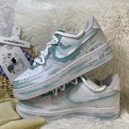 [Custom Mint marshmallows]  Air Force 1 Skateboard Shoes Women's Low-Top Blue/White