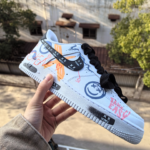 [Custom Fluid Flamboyant Blue And Orange Style]  Air Force 1 Skateboarding Shoes Low-top Blue/Orange - Image 3