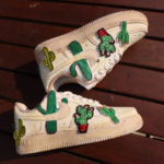 [Custom Women's cactus embroidery in earth tones]  Air Force 1 Skateboarding Shoes Women's Low-top Earth Tone