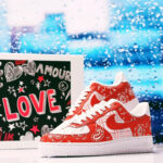 [Custom The checkered cashew fruit flowers are red]  Air Force 1 Skateboarding Shoes Women's
