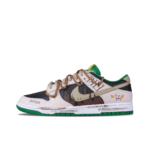 [Custom Flame Skeleton] Dunk Skateboarding Shoes Unisex Low-top Beige/Brown/Green - Image 2