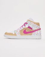 [Custom Strawberry Ice Cream] Air Jordan 1 High Top Unisex Skateboarding Shoes White/Pink - Image 2