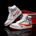 [Custom Natural-colored Python Pattern - Backwards Swoosh] Air Jordan High - Top Skateboarding Shoes Unisex