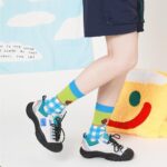 Puppy Diary - Spring & Summer New Cartoon Illustration Vintage Checkered Star Mid-Calf Socks (Cotton, Women's, 5 Pairs, Size 35-42) - Image 12