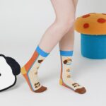 Puppy Diary - Spring & Summer New Cartoon Illustration Vintage Checkered Star Mid-Calf Socks (Cotton, Women's, 5 Pairs, Size 35-42) - Image 8