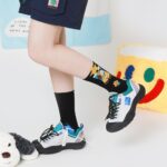 Puppy Diary - Spring & Summer New Cartoon Illustration Vintage Checkered Star Mid-Calf Socks (Cotton, Women's, 5 Pairs, Size 35-42) - Image 13
