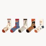 Vintage Pictorial - Mid Cotton Socks Women Non-Slip Sports Fashion 5 Pairs - Image 2