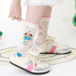 Greedy Dog - Cute Cartoon Women's Socks - Thin Glass Silk Stockings, Fashionable Breathable Mesh Mid-Crew Socks - Kawaii Illustration Design