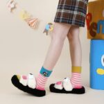 Penguin Kingdom – Spring & Fall New Striped Home Cute Cartoon Cotton Mid-Calf Socks (Unisex,4 Pairs, Size 35-42) - Image 6