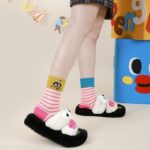 Penguin Kingdom – Spring & Fall New Striped Home Cute Cartoon Cotton Mid-Calf Socks (Unisex,4 Pairs, Size 35-42) - Image 7