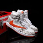 [Custom Natural-colored Python Pattern - Backwards Swoosh] Air Jordan High - Top Skateboarding Shoes Unisex - Image 2