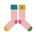 Penguin Kingdom – Spring & Fall New Striped Home Cute Cartoon Cotton Mid-Calf Socks (Unisex,4 Pairs, Size 35-42) - Image 3