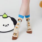 Puppy Diary - Spring & Summer New Cartoon Illustration Vintage Checkered Star Mid-Calf Socks (Cotton, Women's, 5 Pairs, Size 35-42) - Image 9