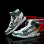 [Custom Green and White - Embroidered Patchwork Cowhide] Air Jordan High - Top Skateboarding Shoes Unisex - Image 3