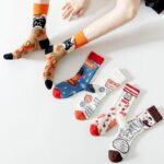Vintage Pictorial - Mid Cotton Socks Women Non-Slip Sports Fashion 5 Pairs - Image 10