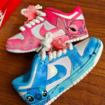 [Customized Stitch & Angel] Air Force 1 Shoes Unisex Hand Painted Pink and Blue