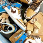 [Custom Toasted Marshmallow Sandwich Cookies] Air Jordan 1 High Top Unisex Skateboarding Shoes Blue/White/Brown
