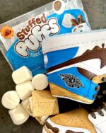 [Custom Toasted Marshmallow Sandwich Cookies] Air Jordan 1 High Top Unisex Skateboarding Shoes Blue/White/Brown - Image 4