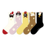 Cute Cartoon Moisture Transferring & Sweat Transferring Comfortable & Breathable Mid Calf Socks 5 Pairs - Image 11